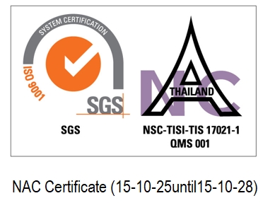 เครื่องหมายรับรอง ISO 9001 โดย SGS และ NAC