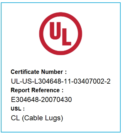 ใบรับรอง UL หางปลารุ่น CL เลขที่ UL-US-L304648-11-03407002-2